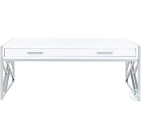 Elaine White And Silver 2 Drawer Cocktail Table