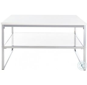 Randi White Lacquer And Glass And Chrome 2 Tier Square Cocktail Table
