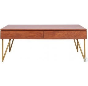 Pine Natural And Gold Iron Two Drawer Cocktail Table