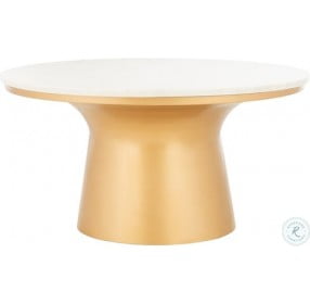 Mila White Marble And Brass Pedestal Cocktail Table