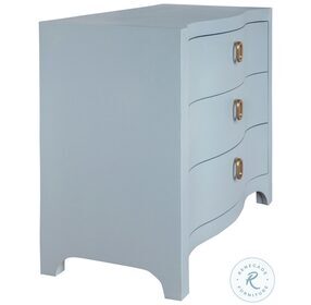 Cora Light Blue Textured Linen 3 Drawer Curved Front Chest