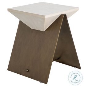 Cornet Cerused White And Brushed Brass Side Table