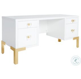 Cosby White Lacquer And Brass 4 Drawer Desk
