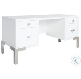 Cosby White Lacquer And Nickel 4 Drawer Desk