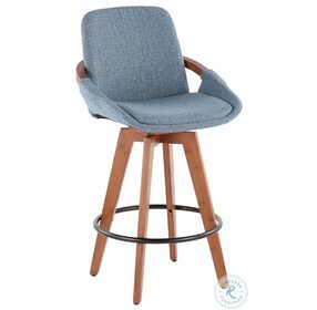 Cosmo Walnut Bamboo And Blue Noise Fabric Swivel Counter Height Stool