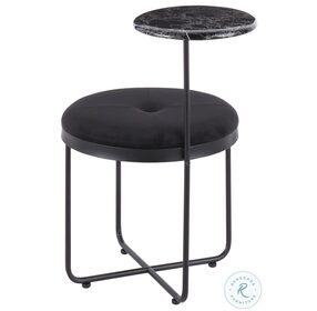 Cosmo Black Velvet And Black Marble Ottoman with Side Table
