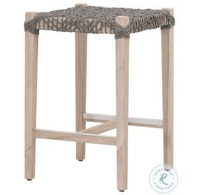 Costa Dove Flat Rope And Gray Teak Outdoor Backless Counter Height Stool
