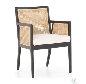 Antonia Savile Flax Cane and Brushed Ebony Dining Arm Chair