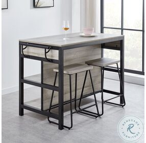 Carson Weathered Driftwood And Black Flash Silver Kitchen Island Set