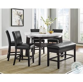 Carrara White Marble And Ebony Counter Height Dining Room Set