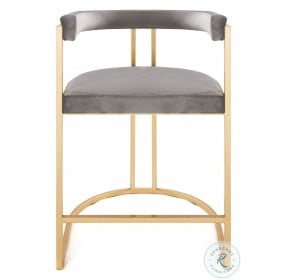 Cromwell Grey Velvet And Gold Leaf Barrel Back Counter Height Stool