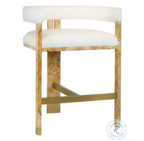Cruise Matte Burl Wood And White Linen Counter Height Stool
