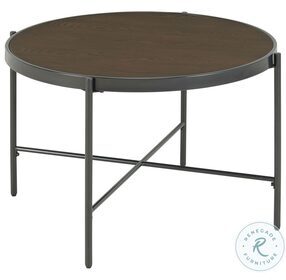 Carlo Brown Wooden Top And Black Round Coffee Table