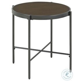 Carlo Brown Wooden Top And Black Round End Table