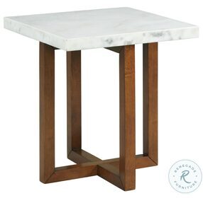 Meyers White Marble And Brown Square End Table