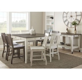 Cayla Dark Oak And Antiqued White Extendable Counter Height Dining Room Set