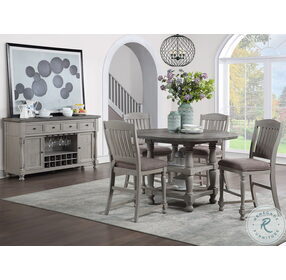 Lorraine Distressed Gray Round Counter Height Dining Room Set