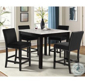 Celeste Espresso 5 Piece Marble 42" Counter Height Dining Set With Black Chairs