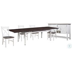 Maddox Dark Mocha and Distressed White 75" Extendable Dining Room Set