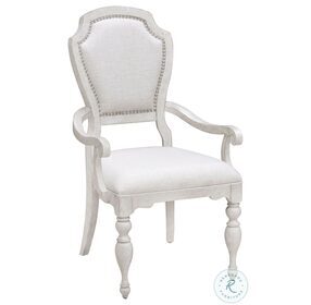 Glendale Estates White Upholstered Dining Arm Chair Set of 2