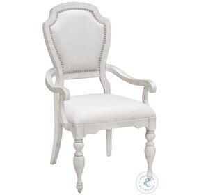 Glendale Estates Distressed White Upholstered Dining Arm Chair Set of 2