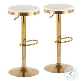 Dakota Cream Velvet And Gold Steel Adjustable Upholstered Bar Stool Set of 2