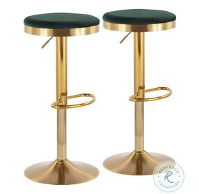 Dakota Green Velvet And Gold Steel Adjustable Upholstered Bar Stool Set of 2