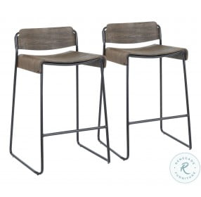 Dali Black Metal And Espresso Wood Low Back Counter Height Stool Set Of 2