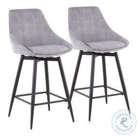 Diana Grey Corduroy Fabric And Black Steel Swivel Counter Height Stool Set of 2