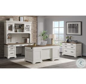 Drake Home Office Rustic White and French Oak 66" Executive Home Office Set