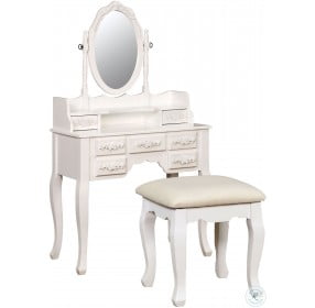 Harriet White Vanity with Mirror and Stool