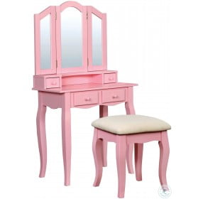 Janelle Pink Vanity with Mirror and Stool