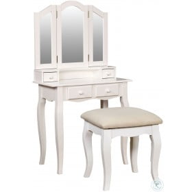 Janelle White Vanity with Mirror and Stool
