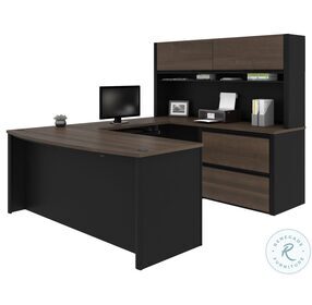 Connexion Antigua And Black 71" U Shaped Executive Desk With Lateral File Cabinet And Hutch