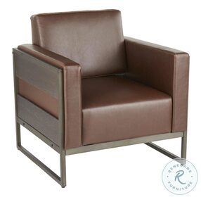 Drift Brown PU And Antique Metal With Espresso Wood Lounge Chair