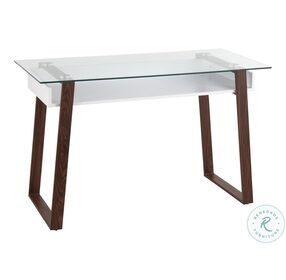 Duke Walnut Metal White Wood And Clear Glass Desk