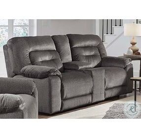 Low Key Charcoal Power Reclining Console Loveseat with Power Headrest