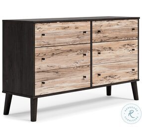 Piperton Dark Charcoal And Natural Large 6 Drawer Dresser