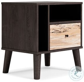 Piperton Dark Charcoal And Natural Large 1 Drawer Nightstand