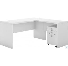Echo Pure White L Shaped Desk with Mobile File Cabinet