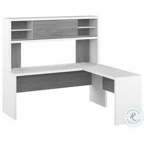 Echo Pure White And Modern Gray 72" L Shaped Computer Desk with Hutch