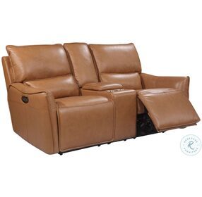 Portico Leather Dual Power Reclining Console Loveseat