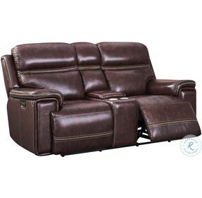Frontier Brown Power Reclining Console Loveseat with Power Headrest And Footrest
