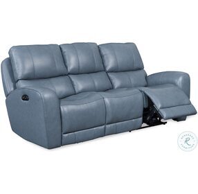 BelleAvenue Air Blue Leather Dual Power Reclining Sofa