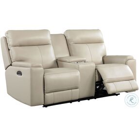 Bryluxe Taupe Leather Power Reclining Console Loveseat