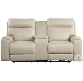 Bryant Taupe Leather Power Reclining Console Loveseat