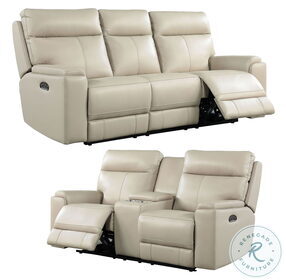 Bryluxe Taupe Leather Power Reclining Living Room Set