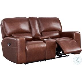 Bravado Brown Power Reclining Console Loveseat with Power Headrest And Footrest