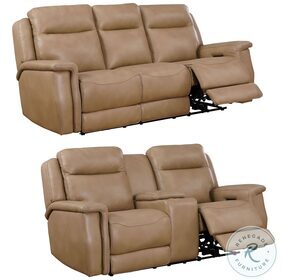 FinesseCraft Saddle Leather Power Reclining Living Room Set with Power Headrest
