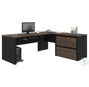 Connexion Antigua And Black 71" L Shaped Desk With Lateral File Cabinet